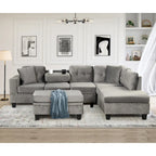 Modern L-Shape Sectional Sofa with Storage Ottoman, Reversible Chaise, Two Pillows, and Cup Holder