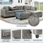 Modern L-Shape Sectional Sofa with Storage Ottoman, Reversible Chaise, Two Pillows, and Cup Holder