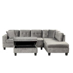Modern L-Shape Sectional Sofa with Storage Ottoman, Reversible Chaise, Two Pillows, and Cup Holder