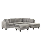 Modern L-Shape Sectional Sofa with Storage Ottoman, Reversible Chaise, Two Pillows, and Cup Holder