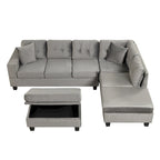 Modern L-Shape Sectional Sofa with Storage Ottoman, Reversible Chaise, Two Pillows, and Cup Holder