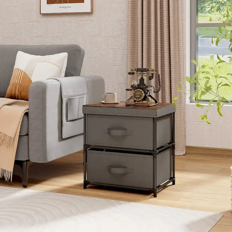 2 Drawer Dresser Fabric Storage Organizer Nightstand Bedside