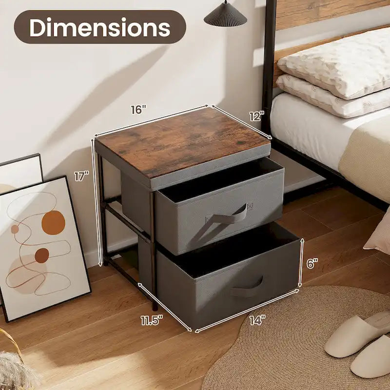 2 Drawer Dresser Fabric Storage Organizer Nightstand Bedside
