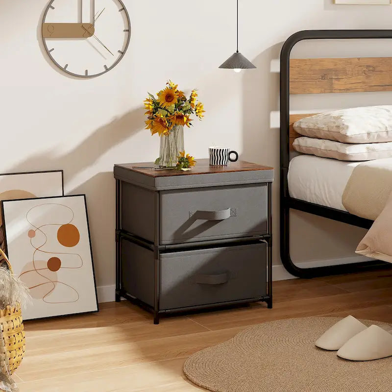 2 Drawer Dresser Fabric Storage Organizer Nightstand Bedside