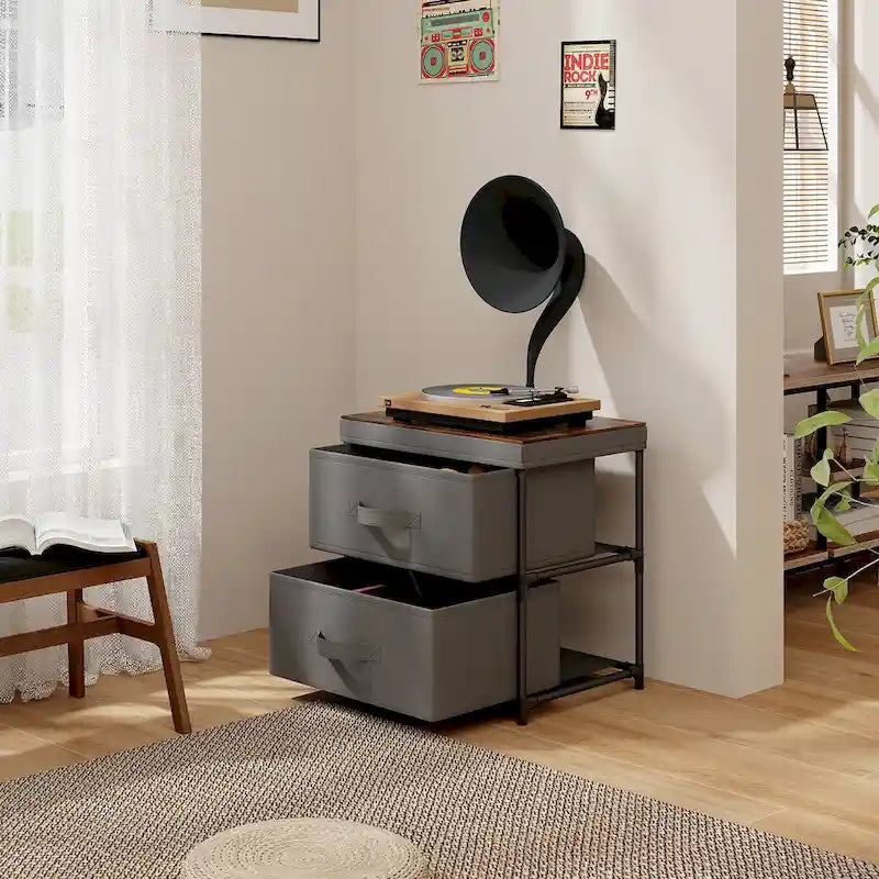 2 Drawer Dresser Fabric Storage Organizer Nightstand Bedside