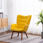 Yellow Modern 33 Polyester Button Tufted Accent Chair with Ottoman and Tapering Wood Dowel Legs