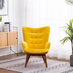 Yellow Modern 33 Polyester Button Tufted Accent Chair with Ottoman and Tapering Wood Dowel Legs