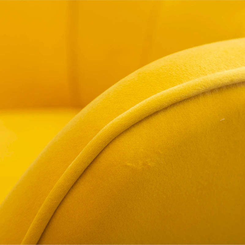 Yellow Modern 33 Polyester Button Tufted Accent Chair with Ottoman and Tapering Wood Dowel Legs