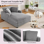 Gray Modern 53.5 Chaise Lounge Chair with Solid Wood Legs and Pillows for Living Room
