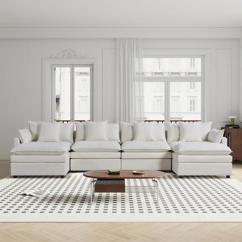 Spacious 142.52 U-Shaped Chenille Sectional Sofa with Double Cushions, Convertible Chaise and Ottomans