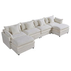 Spacious 142.52 U-Shaped Chenille Sectional Sofa with Double Cushions, Convertible Chaise and Ottomans