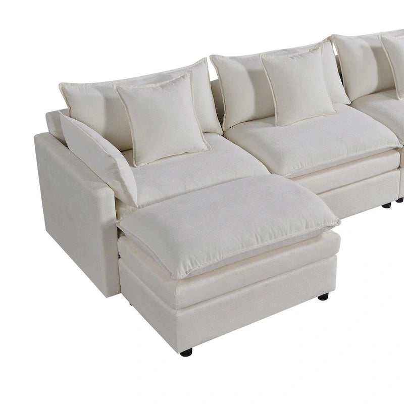 Spacious 142.52 U-Shaped Chenille Sectional Sofa with Double Cushions, Convertible Chaise and Ottomans