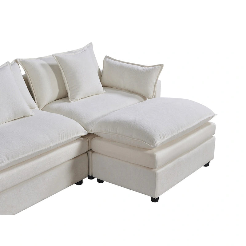 Spacious 142.52 U-Shaped Chenille Sectional Sofa with Double Cushions, Convertible Chaise and Ottomans