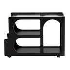 31.5 Modern Mobile End Table with 5mm Thick Fluted Tempered Glass, Lockable Wheels and Golden Round Rod