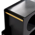 31.5 Modern Mobile End Table with 5mm Thick Fluted Tempered Glass, Lockable Wheels and Golden Round Rod
