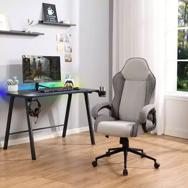 Swivel Gaming Chair Gray - Room Essentials™: Upholstered Computer Desk Chair, Adjustable, Fixed Arms