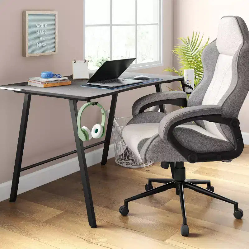 Swivel Gaming Chair Gray - Room Essentials™: Upholstered Computer Desk Chair, Adjustable, Fixed Arms
