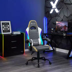 X Rocker RGB LED Extra Comfort Ergonomic PC Gaming Chair Gray/White/Gold