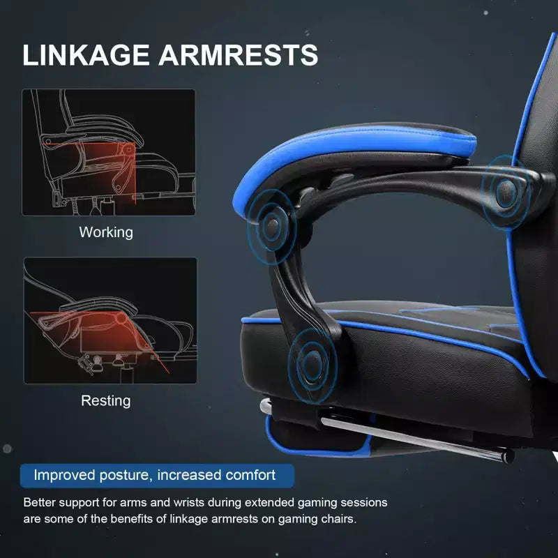 LUCKRACER Gaming Chair with Footrest High Back Computer Desk Chair Office Chair Blue