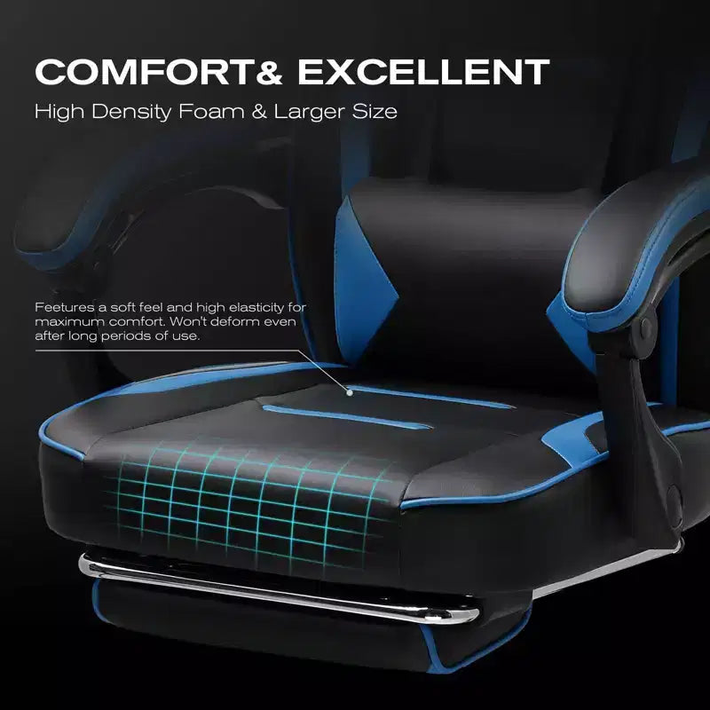 LUCKRACER Gaming Chair with Footrest High Back Computer Desk Chair Office Chair Blue