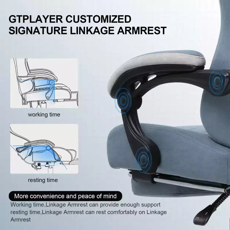 GTPLAYER Gaming Chair Fabric Office Chair with Linkage Armrests Computer Chair Light Blue
