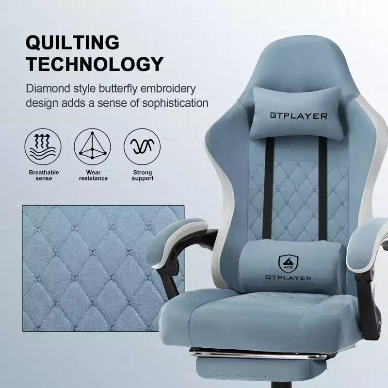 GTPLAYER Gaming Chair Fabric Office Chair with Linkage Armrests Computer Chair Light Blue