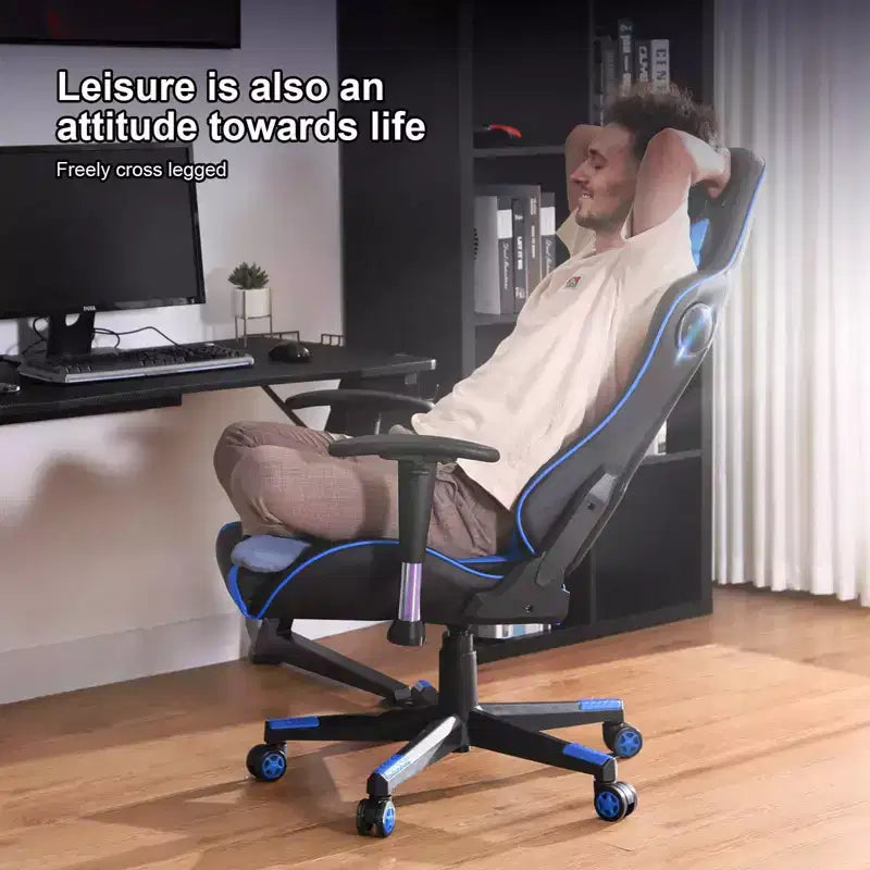 GTRACING Gaming Chair with Bluetooth Speakers High Back PU Office Chair Blue