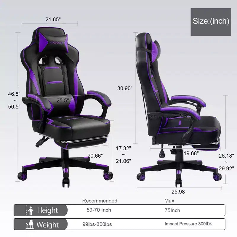LUCKRACER Gaming Chair with Footrest High Back Computer Desk Chair Office Chair Purple