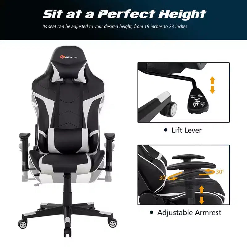 Costway Massage Gaming Chair Reclining Swivel Racing Office Chair w/Lumbar Support White\Blue\Grey\Red