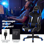 Costway Massage Gaming Chair Reclining Swivel Racing Office Chair w/Lumbar Support White\Blue\Grey\Red