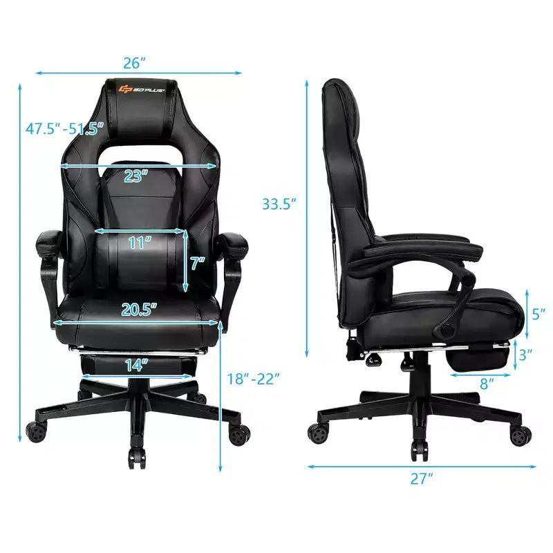Costway Massage Gaming Chair Reclining Racing Computer Office Chair with Footrest White\ Black\Blue\Red