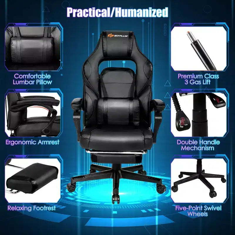 Costway Massage Gaming Chair Reclining Racing Computer Office Chair with Footrest White\ Black\Blue\Red