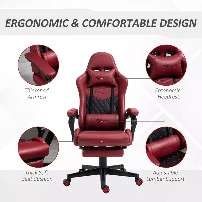 Vinsetto Racing Gaming Chair Diamond PU Leather Office Gamer Chair High Back Swivel Recliner with Footrest, Lumbar Support, Adjustable Height