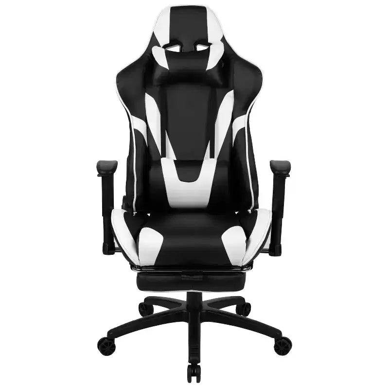 BlackArc Faux Leather Reclining Gaming Chair - Height Adjustable Pivot Arms, Pull-Out Footrest, Headrest & Lumbar Pillows