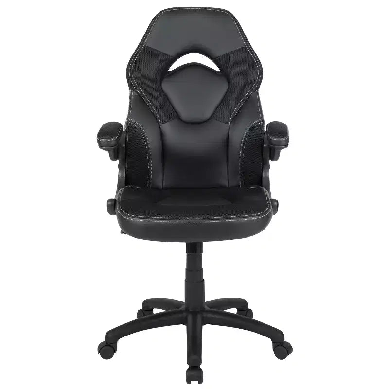 BlackArc High Back Gaming Chair with Faux Leather Upholstery, Height Adjustable Swivel Seat & Padded Flip-Up Arms