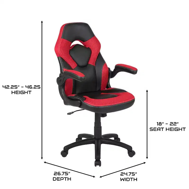 BlackArc High Back Gaming Chair with Faux Leather Upholstery, Height Adjustable Swivel Seat & Padded Flip-Up Arms