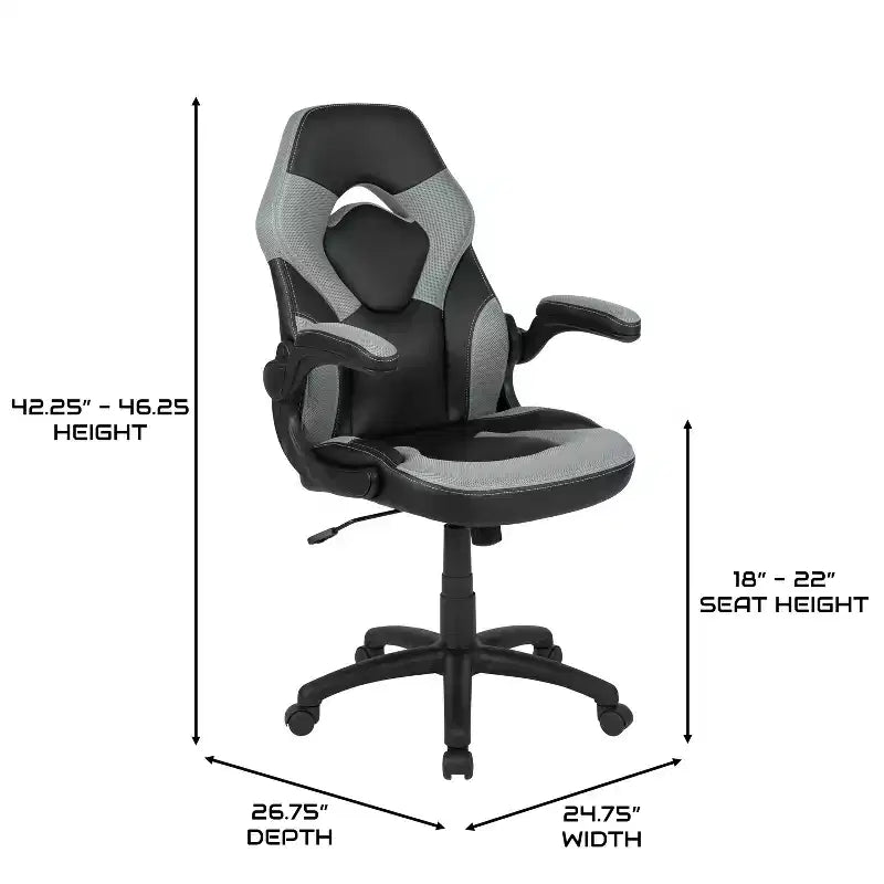 BlackArc High Back Gaming Chair with Faux Leather Upholstery, Height Adjustable Swivel Seat & Padded Flip-Up Arms