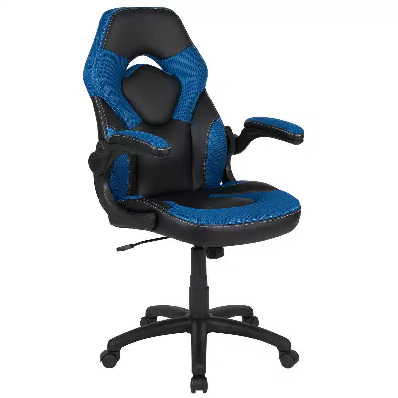 BlackArc High Back Gaming Chair with Faux Leather Upholstery, Height Adjustable Swivel Seat & Padded Flip-Up Arms
