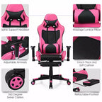 Costway Massage Gaming Chair Reclining Racing Office Computer Chair with Footrest White\Blue\Pink\Red