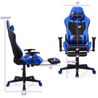 Costway Massage Gaming Chair Reclining Racing Office Computer Chair with Footrest White\Blue\Pink\Red