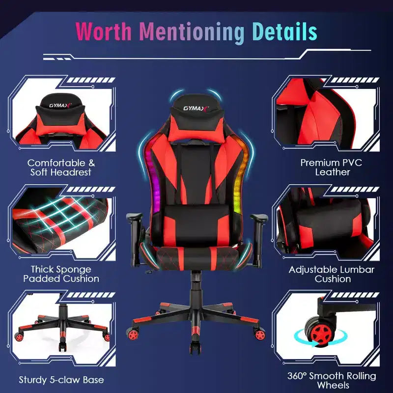 Costway Gaming Chair Adjustable Swivel Computer Chair w/ Dynamic LED Lights