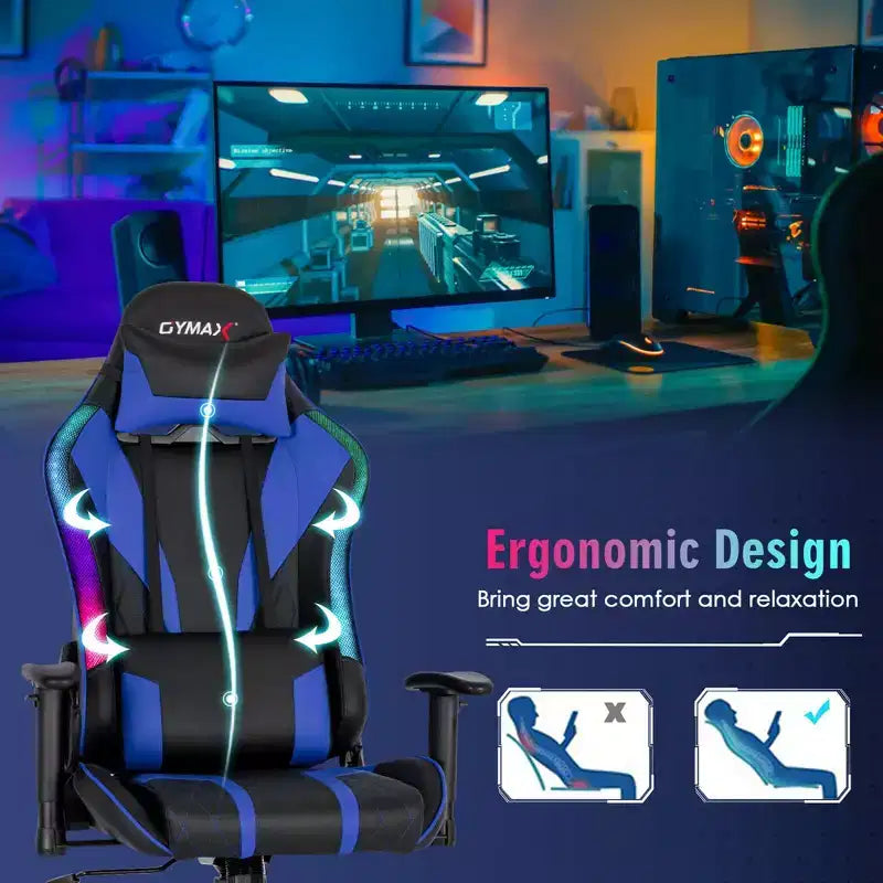 Costway Gaming Chair Adjustable Swivel Computer Chair w/ Dynamic LED Lights