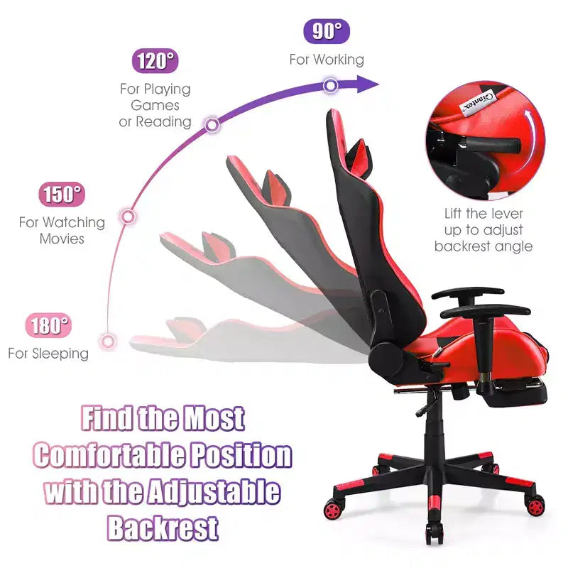 Costway Massage Gaming Chair Recliner Racing Chair w/ Massage Lumbar Support & Footrest
