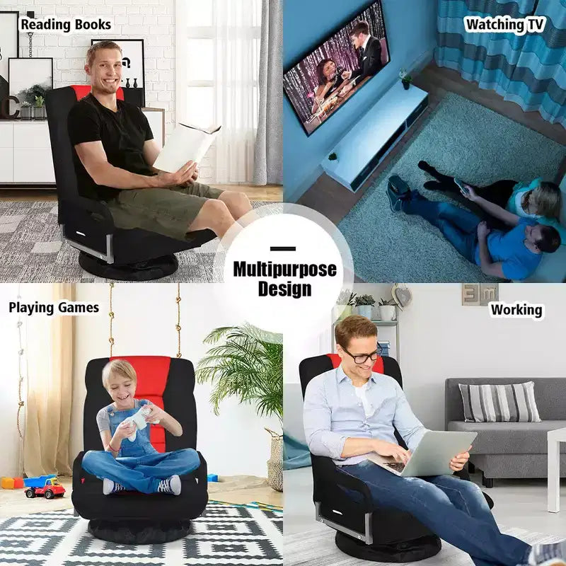 Costway 360-Degree Swivel Gaming Floor Chair with Foldable Adjustable Backrest