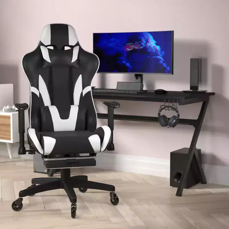 Flash Furniture X30 Gaming Chair Racing Computer Chair with Reclining Back, Slide-Out Footrest, and Transparent Roller Wheels