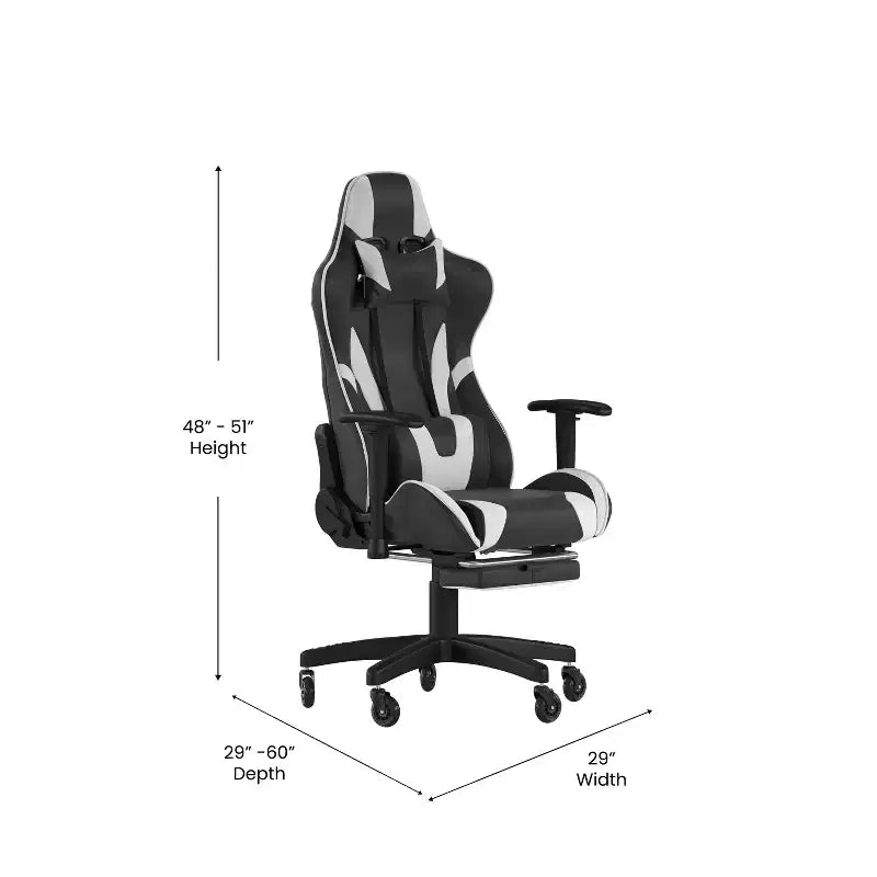Flash Furniture X30 Gaming Chair Racing Computer Chair with Reclining Back, Slide-Out Footrest, and Transparent Roller Wheels