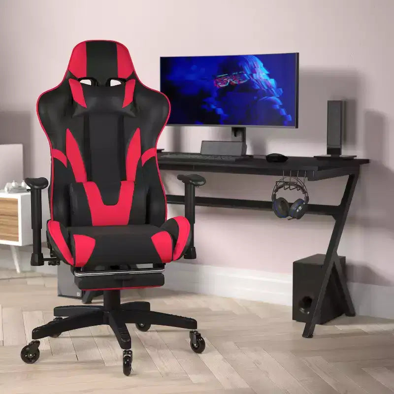 Flash Furniture X30 Gaming Chair Racing Computer Chair with Reclining Back, Slide-Out Footrest, and Transparent Roller Wheels