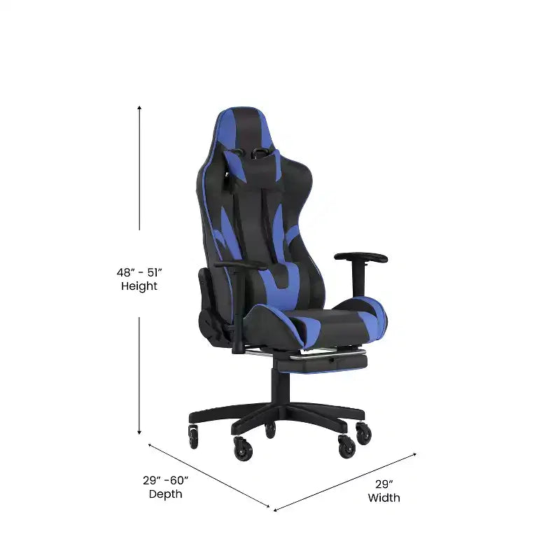 Flash Furniture X30 Gaming Chair Racing Computer Chair with Reclining Back, Slide-Out Footrest, and Transparent Roller Wheels
