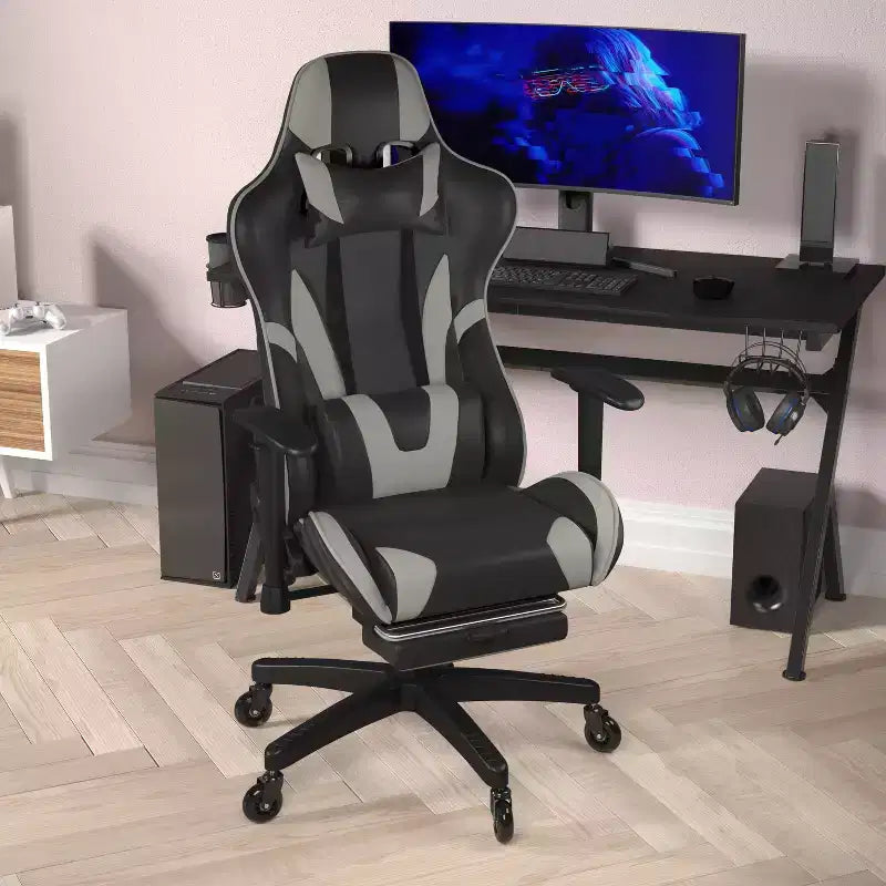 Flash Furniture X30 Gaming Chair Racing Computer Chair with Reclining Back, Slide-Out Footrest, and Transparent Roller Wheels