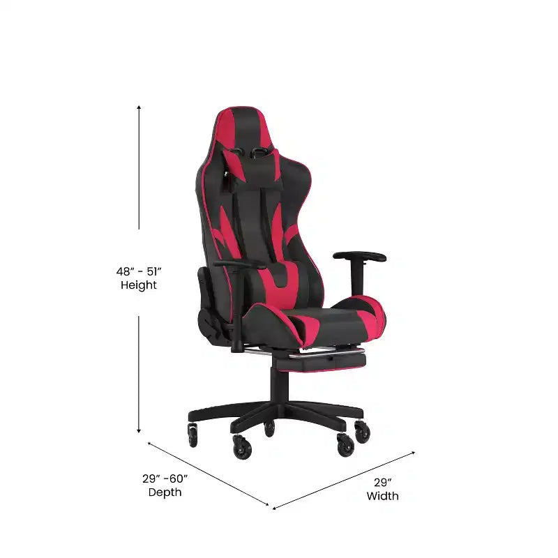 Flash Furniture X30 Gaming Chair Racing Computer Chair with Reclining Back, Slide-Out Footrest, and Transparent Roller Wheels